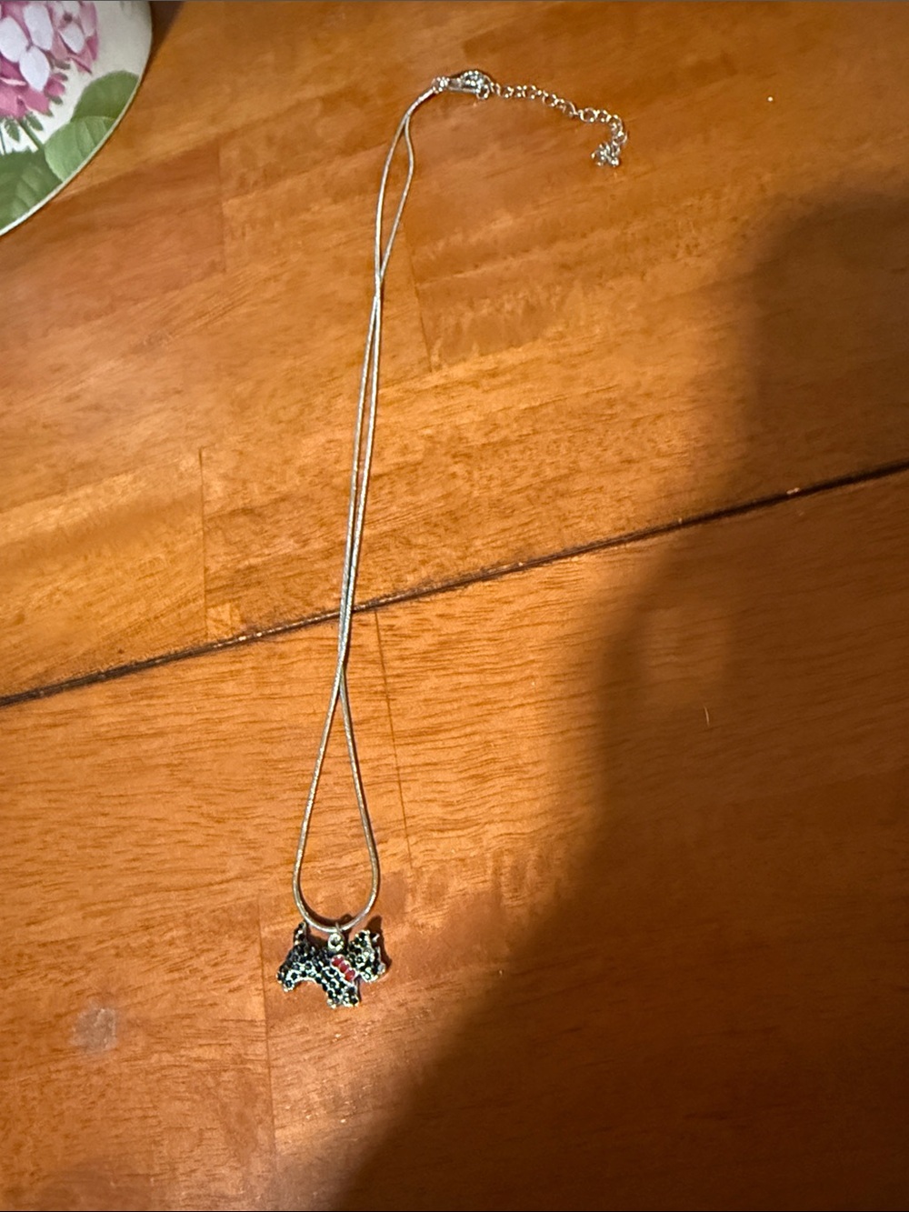 Silver Dog Pendant Necklace with Red Collar